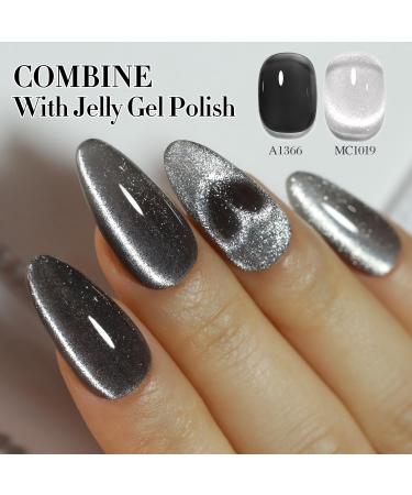 Double Rhythm 0.5 OZ Cat Eye Gel Polish - Holographic Glitter Magnetic Nail Polish (15ML) | DIY Salon at Home - Silver - Buy Online on GoSupps.com