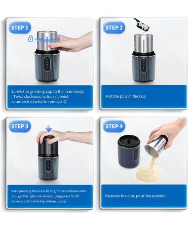 Cordless Electric Pill Crusher Grinder - Grind Multiple Pills to Fine Powder - Navy Blue - Buy Online on GoSupps.com