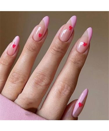 False Nails Short Full Cover French Red Heart Christmas Festival Press on Nails 24 Pieces Nail Art Tips for Nail Salons and Women DIY Nail Art