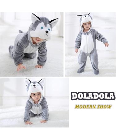 Doladola Unisex Baby Hooded Cartoon Animal Romper Grey Husky - Toddler Jumpsuit for 3.5-4.5 Years | Infant Pajama Outfit - Buy Online on GoSupps.com