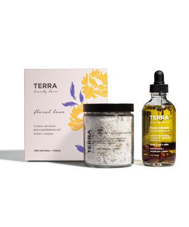 Terra Beauty Bars Floral Love Gift Set Box Natural Body Oil and Bath Salt Vegan and Natural (2 Pieces)