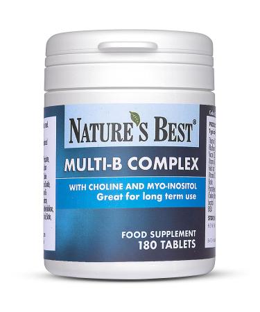 Multi B Complex Tablets with Choline & Inositol | Contains 11 Essential B Vitamins | 180 Vegetarian Tablets | One-A-Day Formula | 6 Month s Supply | High Strength Vitamins