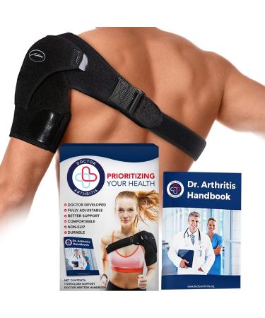 Doctor Developed Shoulder Brace for Pain Relief & Recovery - Left/Right Shoulder Brace - Durable Shoulder Brace for Women & Men - Shoulder Brace for Torn Rotator Cuff with Doctor Handbook (Black)