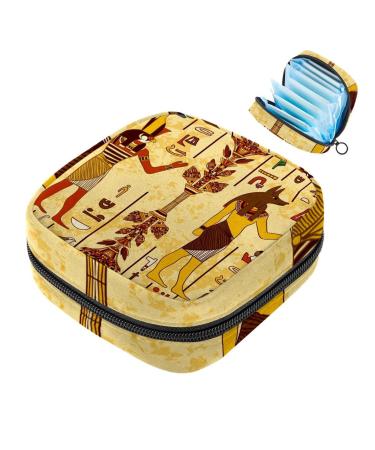 Sanitary Napkin Storage Bag Menstrual Pad Bag Zipper Sanitary Napkin Bag Menstrual Cup Pouch for Women Girls Ancient Egypt Ethnic Art Tribal Vintage Design6997