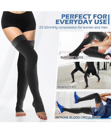 Buy Compression Stockings for Women & Men - Medical Varicose Vein Socks 23-32 mmHg Thigh High Support Open Toe Tights - Relieve Fatigue Black Small - Buy Online on GoSupps.com