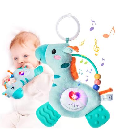 Musical Baby Teething Toys with Soft Light Teething Toys for Babies 0 3 6 9 12 Months BPA Free Washable Plush Infant Toys with Hook for Crib Sensory Baby Toys Perfect Baby Gifts-Giraffe