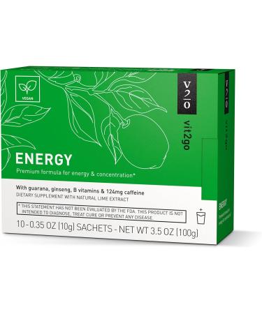 Energy Powder with Magnesium Zinc & B Vitamins | 124mg Natural Caffeine from Ginseng & Guarana | 10 Sachets for Enhanced Performance - Buy Online on GoSupps.com