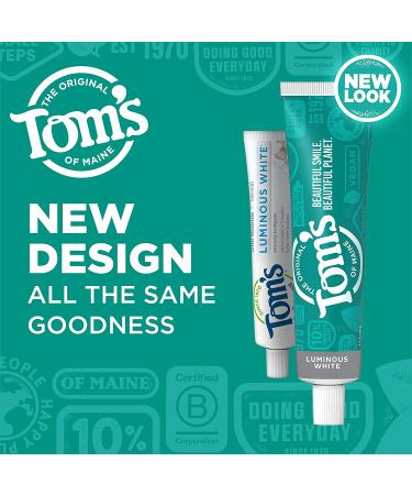 Tom's of Maine Natural Luminous White Toothpaste with Fluoride 4.0 oz 3-Pack - Clean Mint - Packaging May Vary - Buy Online on GoSupps.com