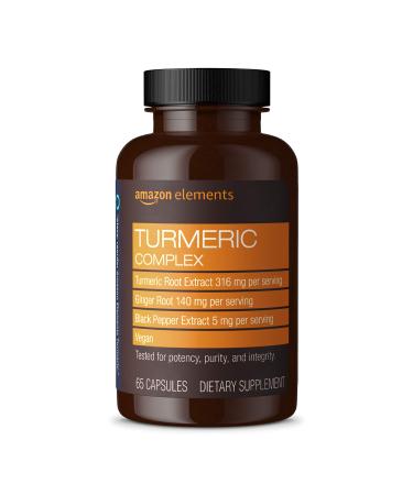 Amazon Elements Turmeric Complex, 316 mg Curcumin, 140 mg Ginger, 5 mg Black Pepper - Joint & Immune System, Healthy Inflammation Response - 65 Capsules (2 month supply)