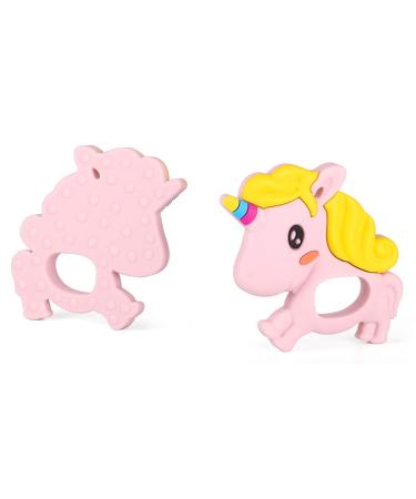PREMYO Unicorn Teething Ring - BPA Free Silicone Baby Teething Aid - Cooling Relief for Teething Pain - Soft & Safe - Pink - Buy Online on GoSupps.com