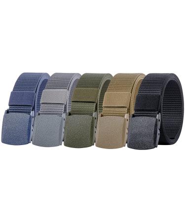 Ginwee 5 Pack Nylon Military Tactical Belt Webbing Canvas Outdoor Web Belt with Plastic Buckle