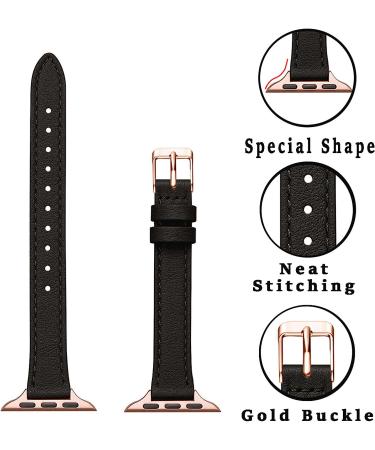STIROLL Slim Leather Band for Apple Watch 38mm/40mm/41mm - Black/Rose Gold | Top Grain Leather Wristband for iWatch SE/8/7/6/5/4/3/2/1 - Buy Online on GoSupps.com
