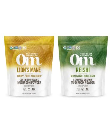 OM MUSHROOM SUPERFOOD 7.05oz Bundle Lion's Mane & Reishi Organic Mushroom Powder 200 Servings