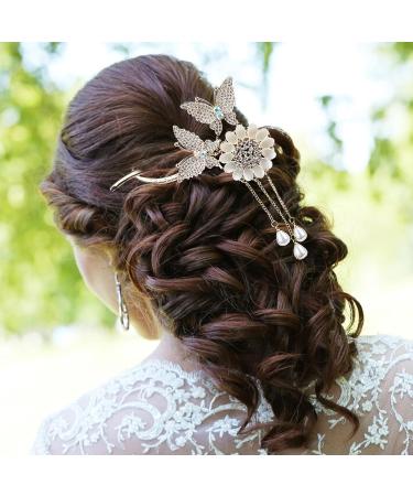 NICENEEDED Sparkle Rhinestone Butterfly Flower Hair Clips Glitter Pearl Long Tassels Hair Barrettes Dazzlingly Diamond Hairpin Hair Accessories for Women and Girls - Buy Online on GoSupps.com