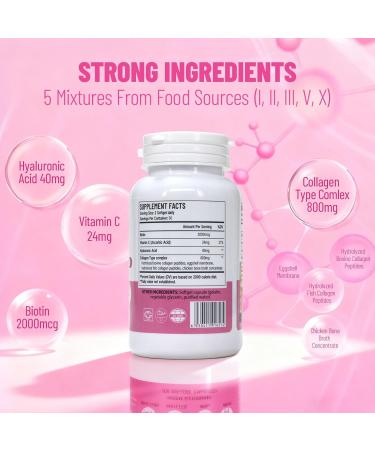 Multi Collagen Peptides Softgels for Women, Contain Hyaluronic Acid, Vitamin C & Biotin, 5-Type Blend (I, II, III, V, X) from Food Sources, 100 Count - Buy Online on GoSupps.com