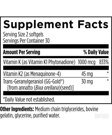 Designs for Health BRF 45 - Vitamin K1 + Vitamin K2 as MK-4 to Promote Bone Strength Healthy Aging + Arterial Health - 2 Forms of Vitamin K + GG to Aid Vitamin K2 MK4 Production (60 Softgels) - Buy Online on GoSupps.com