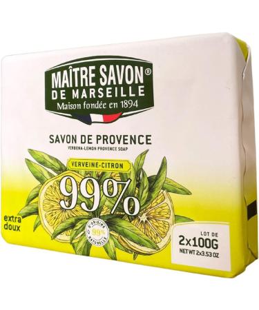  MAITRE SAVON DE MARSEILLE Master Marseille Soap - Provence Soap with Verbena and Lemon - Extra Mild - 2 x 100g - 99% Natural Ingredients - Body & Hands - Buy Online on GoSupps.com