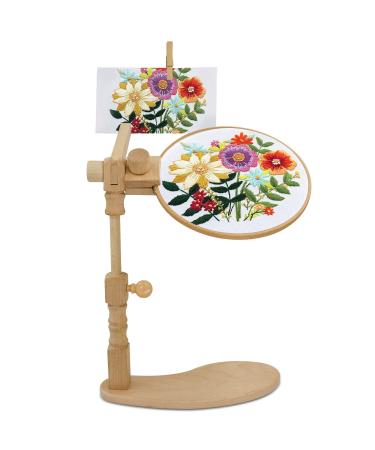 Upgraded Embroidery Hoop Stand  360  Adjustable Sitting Cross Stitch Stand  Easy to Use Wooden Embroidery Hoop Holder  Hands Free Cross Stitch Stand for Art Craft Sewing Projects 13.36-16.73inch Height Lap Embroidery Sta...