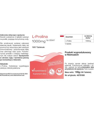 Vitamin trend Lproline 1000mg 180 vegan tablets STOCK FOR 3 MONTHS Highdose amino acid Vitamintrend - Buy Online on GoSupps.com