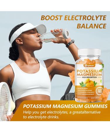 Potassium Magnesium Gummies for Adults and Kids - Sugar-Free Supplement for Leg Cramps & Muscle Health - Non-GMO Vegan Mango Flavor - 60 Count - Buy Online on GoSupps.com