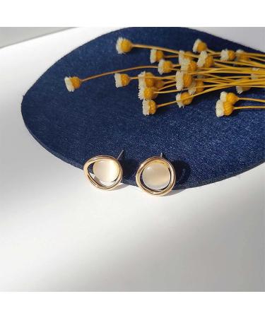 Vintage Gold Cat Eye Stone Circle Stud Earrings | Dainty Chalcedony Bridal Jewelry for Women & Teen Girls - Buy Online on GoSupps.com