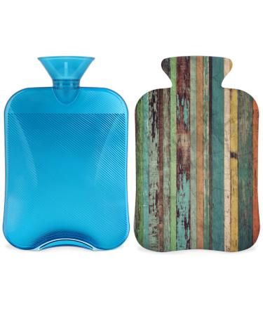 Vintage heat bottle made of wood with a fluffy cover 2 l capacity hot water bottle with wooden pressure for cozy nights relieves pain back neck and shoulders