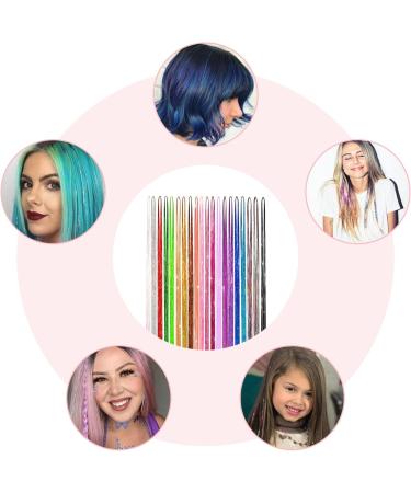 VEGCOO Hair Extensions Rainbow Colored Hair Tinsel Kit 20 Colors with Tools Glitter Synthetic Straight Hair Extensions Party Highlights Hair Accessories for Kids Girls Women - Buy Online on GoSupps.com
