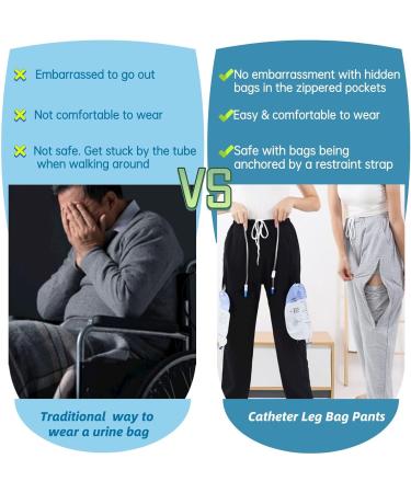 Catheter Leg Bag Pants for Men & Women | Urine Bag Holder with Zippered Pockets | Fits 2x2000ml Catheter Bags | Nephrostomy Foley Cystostomy Urostomy | Large Black - Buy Online on GoSupps.com