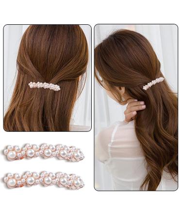 2Pcs Elegant Handmade Pearl Hair Clips | Gold Snap Barrettes for Styling | Durable Metal Alloy | 7cm x 1cm - Buy Online on GoSupps.com