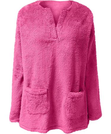AMhomely Women's Plus Size Double Fleece Hooded Jumper - Soft Teddy Fleece Hoodies with Pocket for Winter - Lightweight Lounge Tops - Hot Pink XXL - Buy Online on GoSupps.com