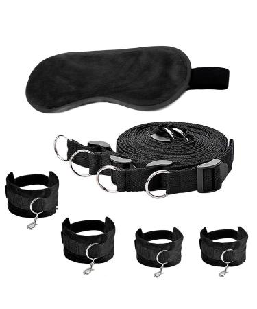 Black Under Bed Straps Kits for Couple with Nylon and Sleeping Mask (Black)