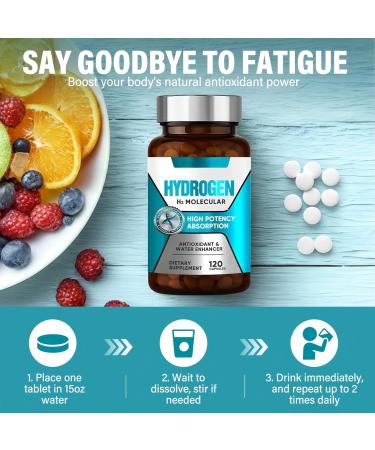 Hydrogen Water Tablets Hydrogen Water Supplement for Brain Health - 12 ppm H2 Tablets with Magnesium to Support Cognitive Function Mental Clarity & Energy Levels 120 Count (Pack of 1) - Buy Online on GoSupps.com