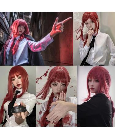 Long Pink Red Cosplay Wig Red Braid Wig with Bangs & Wig Cap Anime Red Wig Synthetic Hair for Women Girls Halloween Costume Party Makima - Buy Online on GoSupps.com