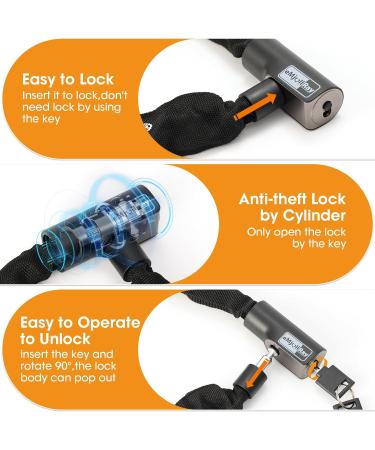 Emjollray E-Scooter Castle Lock - 2.62ft Robust Chain with 2 Keys for Ultimate Theft Protection | Ideal for E-Scooters & Bicycles (6mm Thick) - Buy Online on GoSupps.com