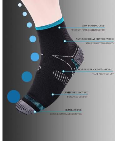 Compression Socks 6 Pairs - Arch Support Plantar Fasciitis Relief - Athletic Low Cut Foot Socks for Men & Women - Blue/Black - S-M - Buy Online on GoSupps.com