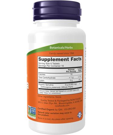 Now Foods Organic Spirulina 500mg - 100 Tablets | Certified Nutritional Supplement - Buy Online on GoSupps.com