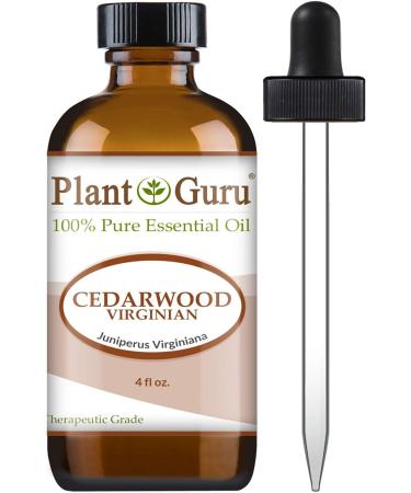 Plant Guru Cedarwood Essential Oil 4 oz 100% Pure Undiluted Therapeutic Grade for Skin Body and Hair Growth. Great for Aromatherapy Diffuser and DIY Soap Making