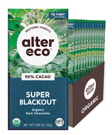 Alter Eco Organic Chocolate Bar Deepest Dark Super Blackout 90% Cocoa 2.65 oz (75 g)