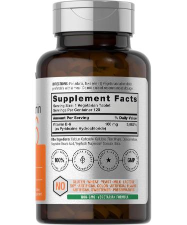 Horbaach Vitamin B6 100mg | 120 Vegetarian Tablets Pyridoxine HCl | Non-GMO & Gluten Free Supplement - Buy Online on GoSupps.com