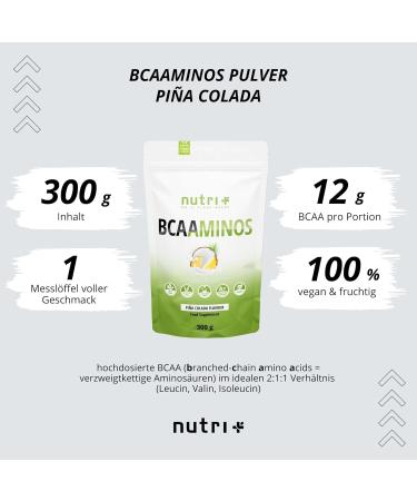 BCAA Pina Colada Flavor - High-Dose Amino Acid Powder 300G | Vegan BCAAMINOS 2:1 Leucine IsoLeucine Valine - Instant Mix for Muscle Recovery - Buy Online on GoSupps.com