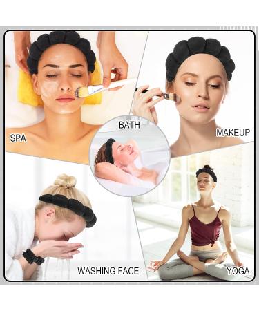 Hope&Luck 4Pcs Spa Headband Set for Women - Black Terry Cloth Hair Band for Washing Face - Bubble Sponge Headband and Wristband - Buy Online on GoSupps.com