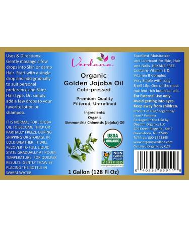 USDA Organic Golden Jojoba Oil - Cold Pressed, 100% Pure, Hexane Free - 1 Gallon - Buy Online on GoSupps.com