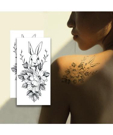 Rabbit and Flowers Temporary Tattoos Stickers  Waterproof Fake Tattoos for Man&Women  Long-Lasting Leg/Arm/Body Art Decorations  Cool Black Half Tattoo Sleeves  2 Sheets