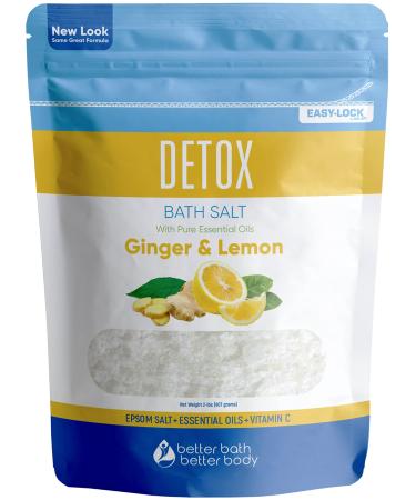 Detox Bath Salt 32 Ounces Epsom Salt with Natural Ginger and Lemon Essential Oils Plus Vitamin C in BPA Free Pouch with Easy Press-Lock Seal 2 Pound (Pack of 1)