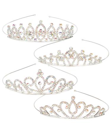 4pcs Princess Crowns Set  AB Rhinestone Silver Crown for Girls Small Crown for Little Girls  Princess Tiara Small Tiara for Baby Birthday Crown Halloween Hair Accessories Party Decorations Christmas Crown Silver AB