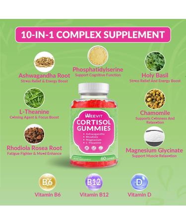 Cortisol Supplements for Women Cortisol Gummies with Magnesium Ashwagandha Rhodiola Rosea and L-theanine - Supplements to Lower Cortisol - Vegan 60 Count (Pack of 2) - Buy Online on GoSupps.com