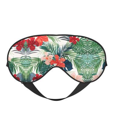 Vegetation Leaves with Hibiscus Flowers Print Soft Adjustable Sleep Eye Mask Blackout Silk Light Pressure Blindfold for Men Women