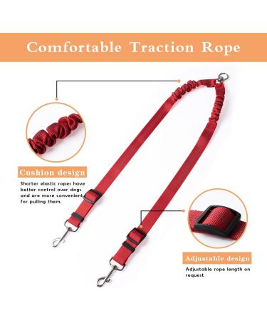 Tycoonest 2 PCS Double Dog Leash for Walking 2 Dogs Adjustable Double Dog Lead Coupler No Tangle 360 Swivel Rotation Dual Strong Lead for Puppy Small Medium Large dog Red - Buy Online on GoSupps.com