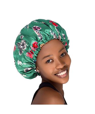 Satin Bonnet for Natural Hair - Reversible Green Silk Sleep Cap for Black Women & Curly Hair - Buy Online on GoSupps.com