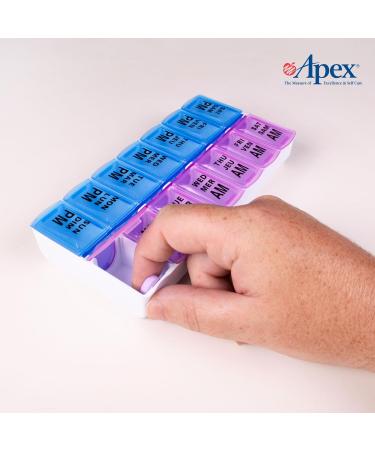 Apex Twice-A-Day Weekly Pill Organizer Weekly Pill Organizer 2 Times a Day Color-Coded Easy-Open See-Through Lids Organize Medication or Vitamins by AM PM or Morning and Bedtime Berry/Blue - Buy Online on GoSupps.com